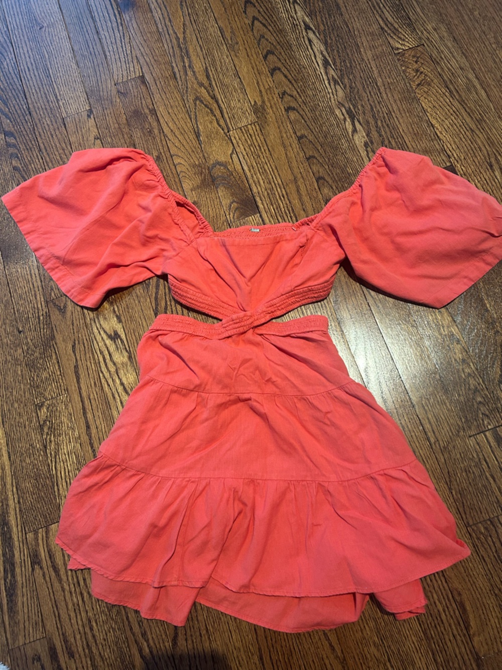 Coral Free People Off-Shoulder Tie-Front Dress